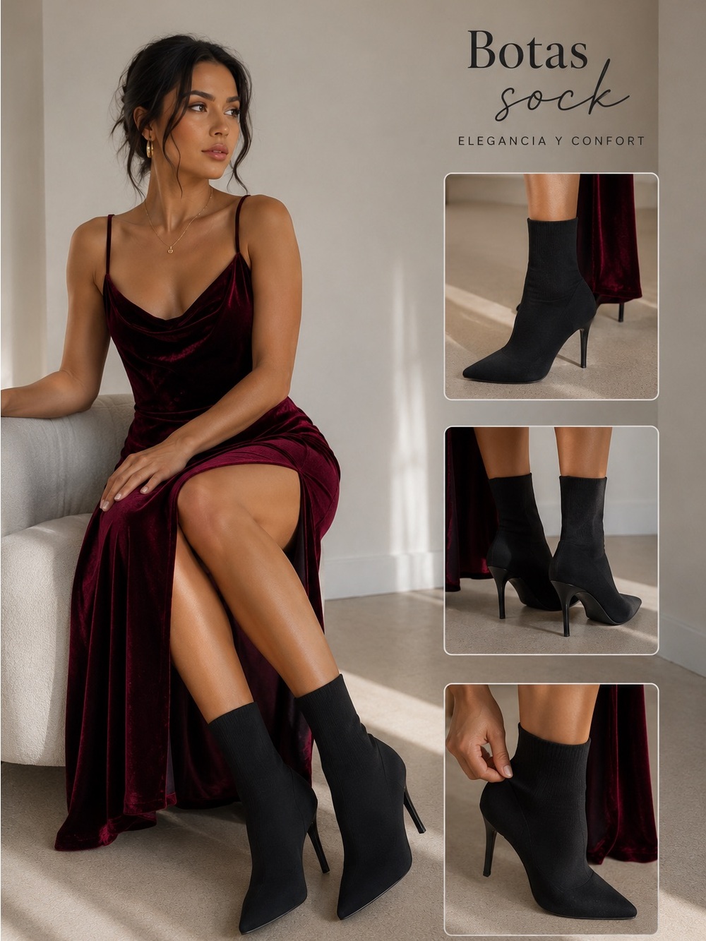 SHEIN Black Pointed Sock Ankle Boots with Stiletto Heel